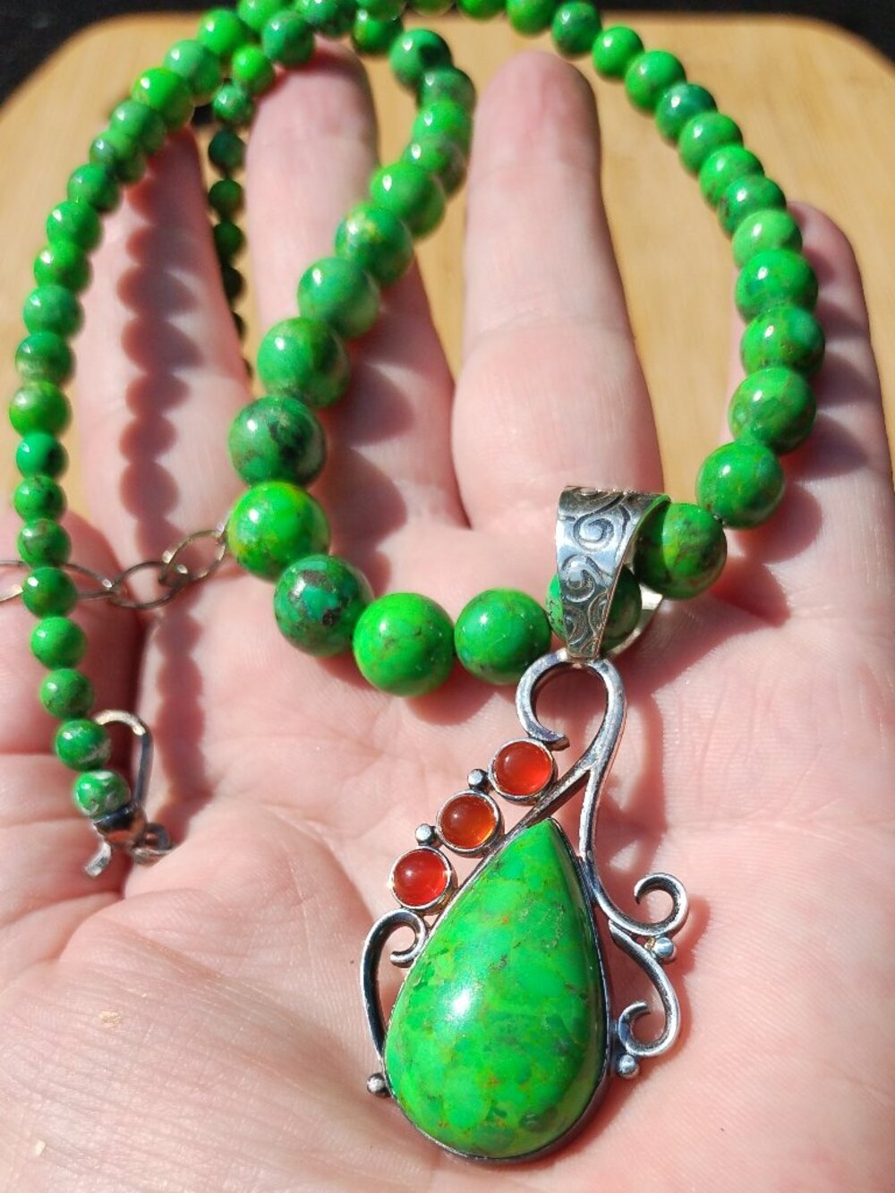 Jay King DTR lemon lime Turquoise pendant necklace 925 Sterling Silver